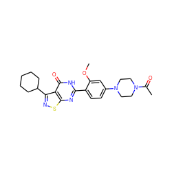 COc1cc(N2CCN(C(C)=O)CC2)ccc1-c1nc2snc(C3CCCCC3)c2c(=O)[nH]1 ZINC000084616698