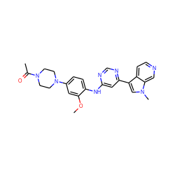 COc1cc(N2CCN(C(C)=O)CC2)ccc1Nc1cc(-c2cn(C)c3cnccc23)ncn1 ZINC000299857254