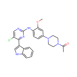 COc1cc(N2CCN(C(C)=O)CC2)ccc1Nc1ncc(Cl)c(-c2c[nH]c3ccccc23)n1 ZINC000096937393