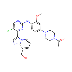 COc1cc(N2CCN(C(C)=O)CC2)ccc1Nc1ncc(Cl)c(-c2cnc3c(CO)cccn23)n1 ZINC000072178550