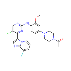 COc1cc(N2CCN(C(C)=O)CC2)ccc1Nc1ncc(Cl)c(-c2cnc3c(F)cccn23)n1 ZINC000072177586