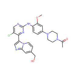 COc1cc(N2CCN(C(C)=O)CC2)ccc1Nc1ncc(Cl)c(-c2cnc3cc(CO)ccn23)n1 ZINC000072179543