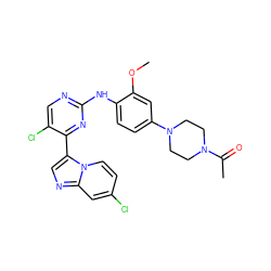 COc1cc(N2CCN(C(C)=O)CC2)ccc1Nc1ncc(Cl)c(-c2cnc3cc(Cl)ccn23)n1 ZINC000072178313