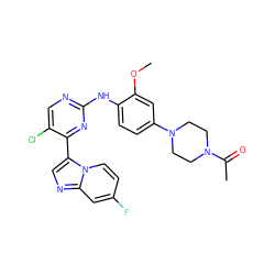 COc1cc(N2CCN(C(C)=O)CC2)ccc1Nc1ncc(Cl)c(-c2cnc3cc(F)ccn23)n1 ZINC000072178552