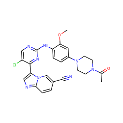 COc1cc(N2CCN(C(C)=O)CC2)ccc1Nc1ncc(Cl)c(-c2cnc3ccc(C#N)cn23)n1 ZINC000072178936