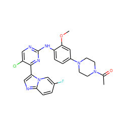 COc1cc(N2CCN(C(C)=O)CC2)ccc1Nc1ncc(Cl)c(-c2cnc3ccc(F)cn23)n1 ZINC000072178052