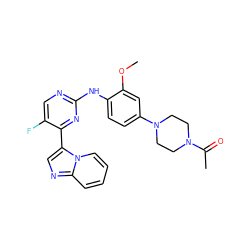 COc1cc(N2CCN(C(C)=O)CC2)ccc1Nc1ncc(F)c(-c2cnc3ccccn23)n1 ZINC000072178209