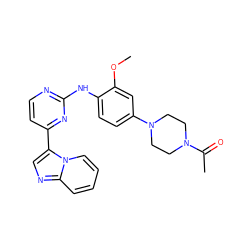 COc1cc(N2CCN(C(C)=O)CC2)ccc1Nc1nccc(-c2cnc3ccccn23)n1 ZINC000072178208