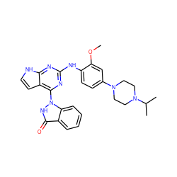 COc1cc(N2CCN(C(C)C)CC2)ccc1Nc1nc(-n2[nH]c(=O)c3ccccc32)c2cc[nH]c2n1 ZINC000073296129