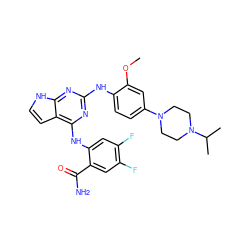 COc1cc(N2CCN(C(C)C)CC2)ccc1Nc1nc(Nc2cc(F)c(F)cc2C(N)=O)c2cc[nH]c2n1 ZINC000053287719