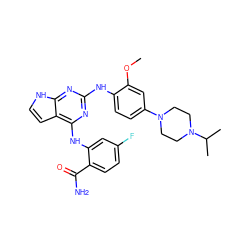 COc1cc(N2CCN(C(C)C)CC2)ccc1Nc1nc(Nc2cc(F)ccc2C(N)=O)c2cc[nH]c2n1 ZINC000053276068