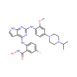 COc1cc(N2CCN(C(C)C)CC2)ccc1Nc1nc(Nc2ccc(F)cc2C(=O)NO)c2cc[nH]c2n1 ZINC000053287816