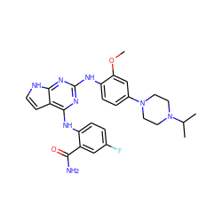 COc1cc(N2CCN(C(C)C)CC2)ccc1Nc1nc(Nc2ccc(F)cc2C(N)=O)c2cc[nH]c2n1 ZINC000053276066