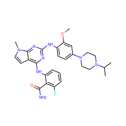 COc1cc(N2CCN(C(C)C)CC2)ccc1Nc1nc(Nc2cccc(F)c2C(N)=O)c2ccn(C)c2n1 ZINC000053287786