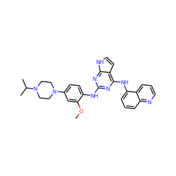 COc1cc(N2CCN(C(C)C)CC2)ccc1Nc1nc(Nc2cccc3ncccc23)c2cc[nH]c2n1 ZINC000053276048