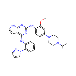 COc1cc(N2CCN(C(C)C)CC2)ccc1Nc1nc(Nc2ccccc2-n2cccn2)c2cc[nH]c2n1 ZINC000053277614