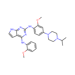 COc1cc(N2CCN(C(C)C)CC2)ccc1Nc1nc(Nc2ccccc2OC)c2cc[nH]c2n1 ZINC000053275887