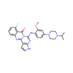 COc1cc(N2CCN(C(C)C)CC2)ccc1Nc1nc2[nH]ccc2c2nc3cccc(F)c3c(=O)n12 ZINC000053276058
