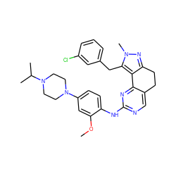 COc1cc(N2CCN(C(C)C)CC2)ccc1Nc1ncc2c(n1)-c1c(nn(C)c1Cc1cccc(Cl)c1)CC2 ZINC000143107555