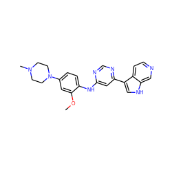 COc1cc(N2CCN(C)CC2)ccc1Nc1cc(-c2c[nH]c3cnccc23)ncn1 ZINC000299858810