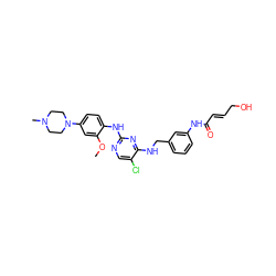 COc1cc(N2CCN(C)CC2)ccc1Nc1ncc(Cl)c(NCc2cccc(NC(=O)/C=C/CO)c2)n1 ZINC000473109496