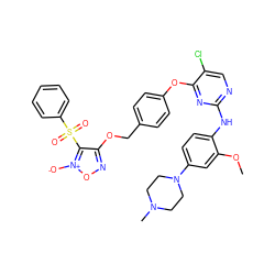 COc1cc(N2CCN(C)CC2)ccc1Nc1ncc(Cl)c(Oc2ccc(COc3no[n+]([O-])c3S(=O)(=O)c3ccccc3)cc2)n1 ZINC000096917085