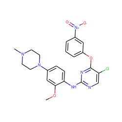 COc1cc(N2CCN(C)CC2)ccc1Nc1ncc(Cl)c(Oc2cccc([N+](=O)[O-])c2)n1 ZINC000116896532