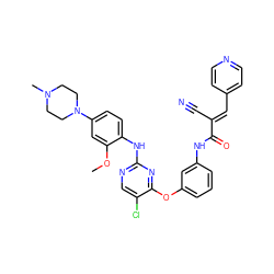 COc1cc(N2CCN(C)CC2)ccc1Nc1ncc(Cl)c(Oc2cccc(NC(=O)/C(C#N)=C/c3ccncc3)c2)n1 ZINC000299863031