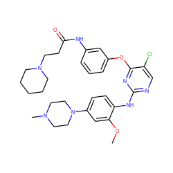 COc1cc(N2CCN(C)CC2)ccc1Nc1ncc(Cl)c(Oc2cccc(NC(=O)CCN3CCCCC3)c2)n1 ZINC000169310612