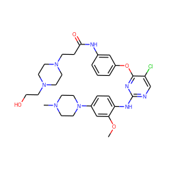 COc1cc(N2CCN(C)CC2)ccc1Nc1ncc(Cl)c(Oc2cccc(NC(=O)CCN3CCN(CCO)CC3)c2)n1 ZINC000169310618