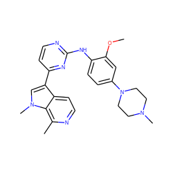 COc1cc(N2CCN(C)CC2)ccc1Nc1nccc(-c2cn(C)c3c(C)nccc23)n1 ZINC000299857062