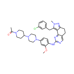 COc1cc(N2CCN(C3CCN(C(C)=O)CC3)CC2)ccc1Nc1ncc2c(n1)-c1c(nn(C)c1Cc1cccc(Cl)c1)CC2 ZINC000143107096