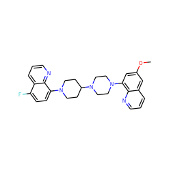 COc1cc(N2CCN(C3CCN(c4ccc(F)c5cccnc45)CC3)CC2)c2ncccc2c1 ZINC000049088271