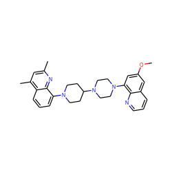 COc1cc(N2CCN(C3CCN(c4cccc5c(C)cc(C)nc45)CC3)CC2)c2ncccc2c1 ZINC000049115377