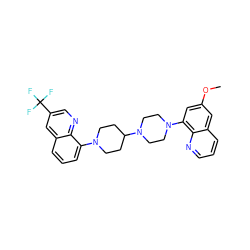 COc1cc(N2CCN(C3CCN(c4cccc5cc(C(F)(F)F)cnc45)CC3)CC2)c2ncccc2c1 ZINC000049068710