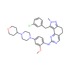 COc1cc(N2CCN(C3CCOCC3)CC2)ccc1Nc1ncc2c(n1)-c1c(nn(C)c1Cc1cccc(Cl)c1)CC2 ZINC000143106011