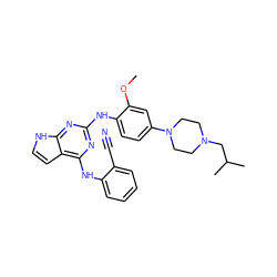 COc1cc(N2CCN(CC(C)C)CC2)ccc1Nc1nc(Nc2ccccc2C#N)c2cc[nH]c2n1 ZINC000053190791