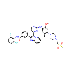 COc1cc(N2CCN(CCS(C)(=O)=O)CC2)c(C)cc1Nc1nccc(-c2c(-c3cccc(C(=O)Nc4c(F)cccc4F)c3)nc3ccccn23)n1 ZINC000165067505