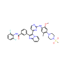 COc1cc(N2CCN(S(C)(=O)=O)CC2)c(C)cc1Nc1nccc(-c2c(-c3cccc(C(=O)Nc4c(F)cccc4F)c3)nc3ccccn23)n1 ZINC000165116472