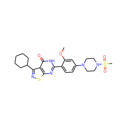 COc1cc(N2CCN(S(C)(=O)=O)CC2)ccc1-c1nc2snc(C3CCCCC3)c2c(=O)[nH]1 ZINC000084617223