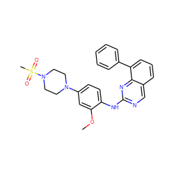 COc1cc(N2CCN(S(C)(=O)=O)CC2)ccc1Nc1ncc2cccc(-c3ccccc3)c2n1 ZINC000103248464