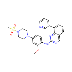 COc1cc(N2CCN(S(C)(=O)=O)CC2)ccc1Nc1ncc2cccc(-c3cccnc3)c2n1 ZINC000103248469