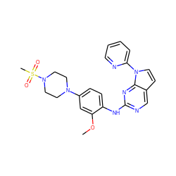 COc1cc(N2CCN(S(C)(=O)=O)CC2)ccc1Nc1ncc2ccn(-c3ccccn3)c2n1 ZINC000103248454