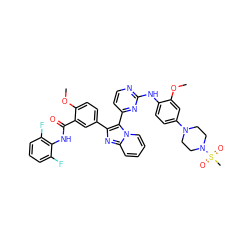 COc1cc(N2CCN(S(C)(=O)=O)CC2)ccc1Nc1nccc(-c2c(-c3ccc(OC)c(C(=O)Nc4c(F)cccc4F)c3)nc3ccccn23)n1 ZINC000165083814