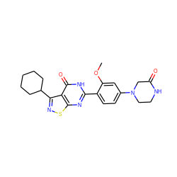 COc1cc(N2CCNC(=O)C2)ccc1-c1nc2snc(C3CCCCC3)c2c(=O)[nH]1 ZINC000084617330