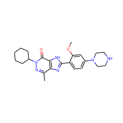 COc1cc(N2CCNCC2)ccc1-c1nc2c(C)nn(C3CCCCC3)c(=O)c2[nH]1 ZINC000095553396