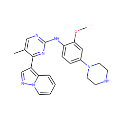 COc1cc(N2CCNCC2)ccc1Nc1ncc(C)c(-c2cnn3ccccc23)n1 ZINC000168694695