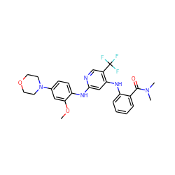 COc1cc(N2CCOCC2)ccc1Nc1cc(Nc2ccccc2C(=O)N(C)C)c(C(F)(F)F)cn1 ZINC000115618308