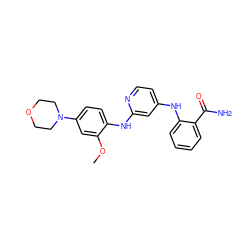 COc1cc(N2CCOCC2)ccc1Nc1cc(Nc2ccccc2C(N)=O)ccn1 ZINC000169330392