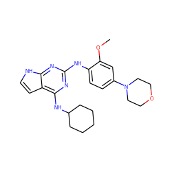 COc1cc(N2CCOCC2)ccc1Nc1nc(NC2CCCCC2)c2cc[nH]c2n1 ZINC001772635222